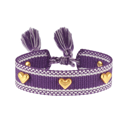 Couple Golden Heart-shaped Carrying Strap Hand-woven Tassel Bracelets