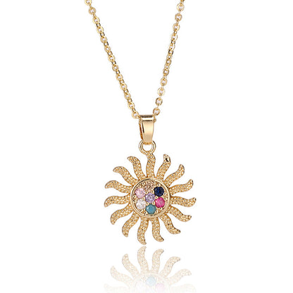 Niche Style Gold-plated Color Zircon Sunflower Necklaces