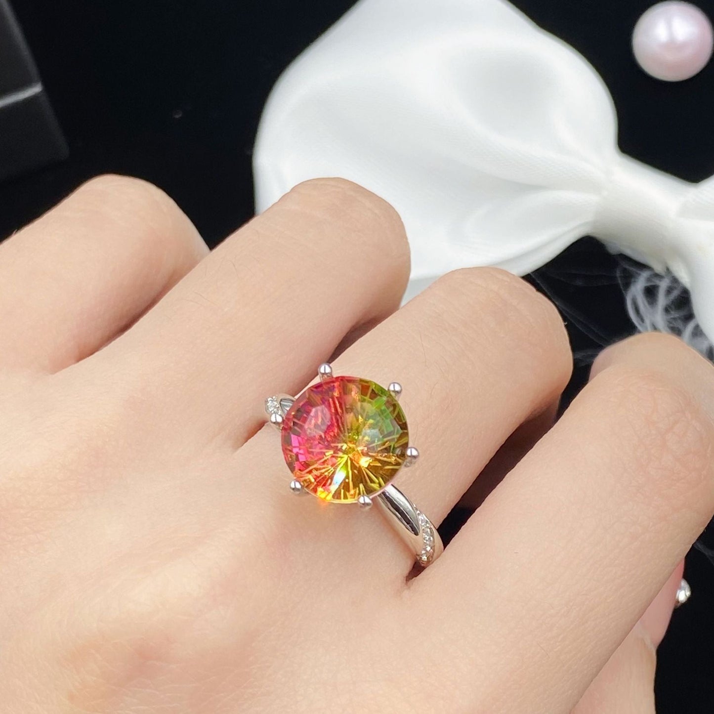 Colorful Tourmaline Open Female Fireworks Cutter Rings