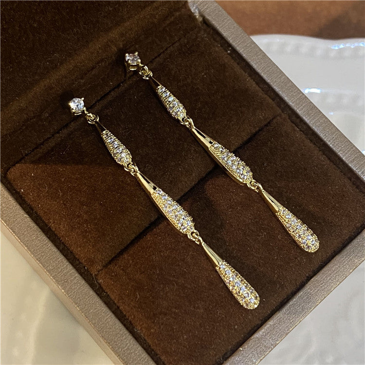 Diamond Water Drop Tassel High-grade Light Luxury Earrings