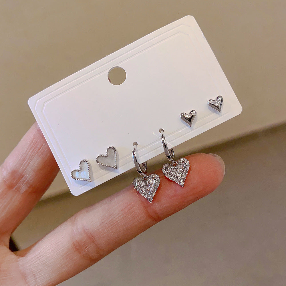 Women's Fashion Sier Set One Card Three Small Ear Needle Earrings