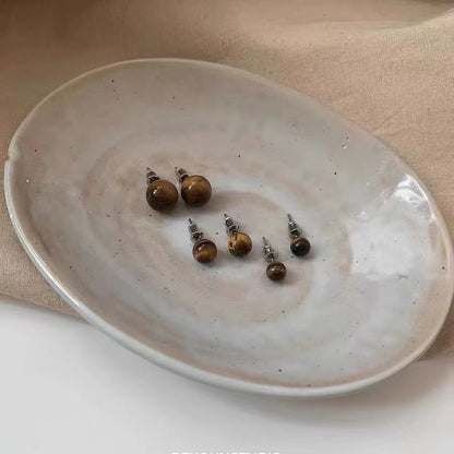 Women's Retro Minority Natural Tigereye Ball Light Earrings