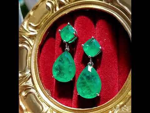 13Ct Asscher&Pear Cut Green Sapphire Drop Earrings-Miusejewelry