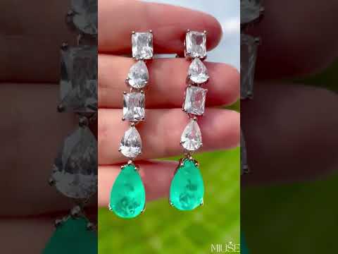14Ct Baguette&Pear Cut Blue Sapphire Drop Earrings-Miusejewelry