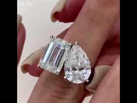 12Ct Pear&Baguette Cut White Sapphire Engagement Ring-Miusejewelry