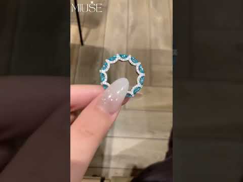 Luxurious Aquamarine Blue Simulated Diamond Wedding Band-Miusejewelry
