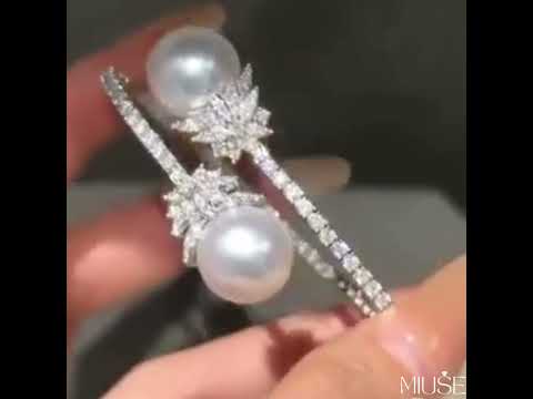 Open Design Marquise Cut White Sapphire Bracelet With Pearl-Miusejewelry