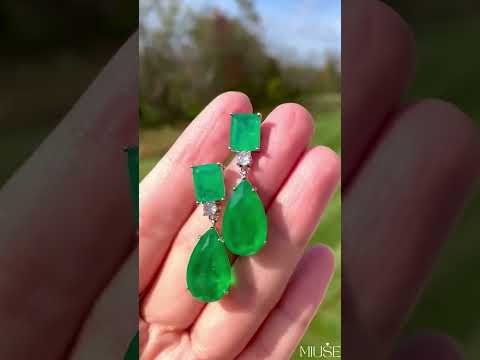 16Ct Pear Cut Green Sapphire Drop Earrings-Miusejewelry