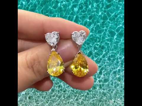 8Ct Pear Cut Yellow Sapphire Drop Earrings-Miusejewelry