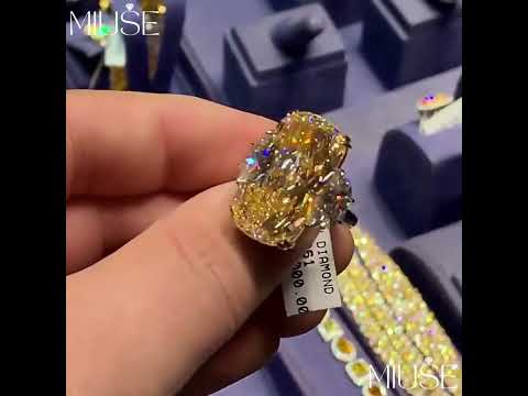 13Ct Cushion Cut Yellow Sapphire Three-stone Engagement Ring-Miusejewelry