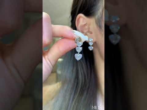 6Ct Three Heart White Sapphire Dangle Earrings-Miusejewelry