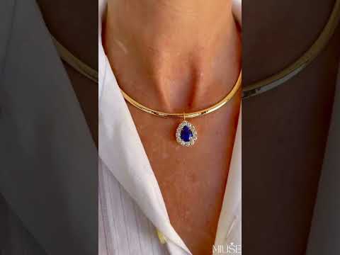 16Ct Pear Cut Sapphire Heirloom Bezel Charm Choker Necklace-Miusejewelry
