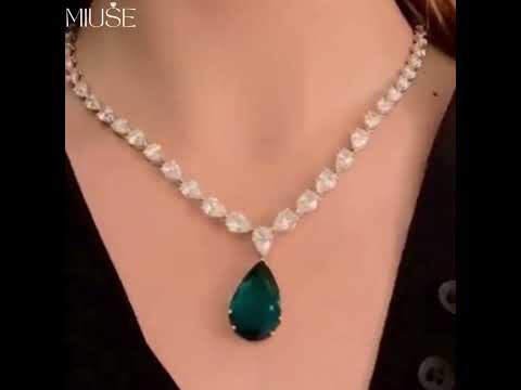 16Ct Pear Cut Emerald Sapphire Choker Necklace-Miusejewelry