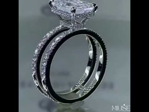 8Ct Baguette Cut White Sapphire Double Band Engagement Ring-Miusejewelry