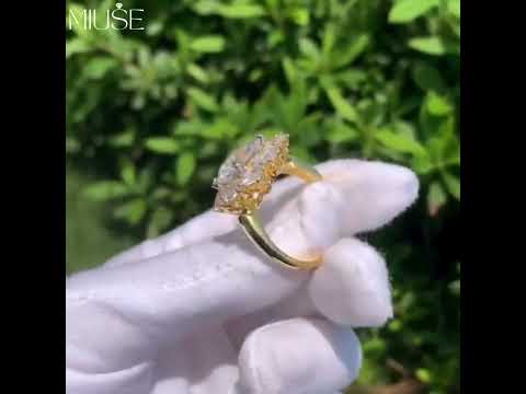 9Ct Round Cut White Sapphire Halo Engagement Ring-Miusejewelry