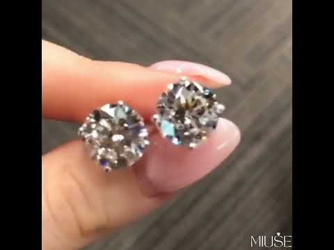 4ct Round Cut White Sapphire Stud Earrings-Miusejewelry
