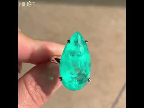 13Ct Pear Cut Blue Sapphire Silver Engagement Ring-Miusejewelry