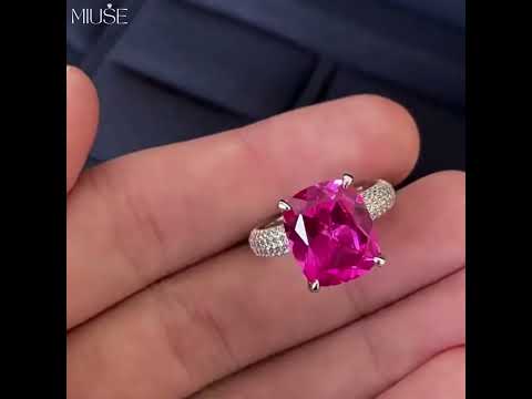 12Ct Cushion Cut Ruby Sapphire Silver Engagement Ring-Miusejewelry
