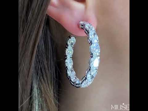 6Ct Round Cut White Sapphire Hoop Earrings in Sterling Silver-Miusejewelry