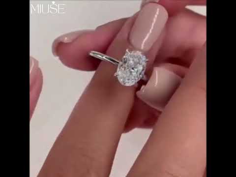 6Ct Oval Cut White Sapphire Engagement Ring In Sterling Silver-Miusejewelry