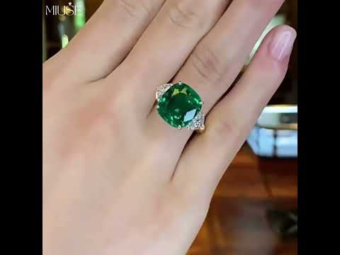 8Ct Cushion Cut Green Sapphire Silver Engagement Ring-Miusejewelry