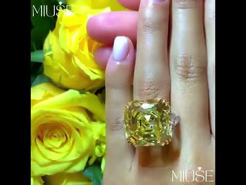 10Ct Asscher Cut Yellow Sapphire Three-stone Engagement Ring-Miusejewelry