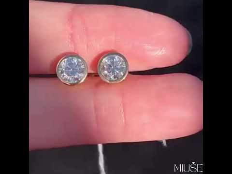 10Ct Round Cut White Sapphire Yellow Gold Earrings-Miusejewelry