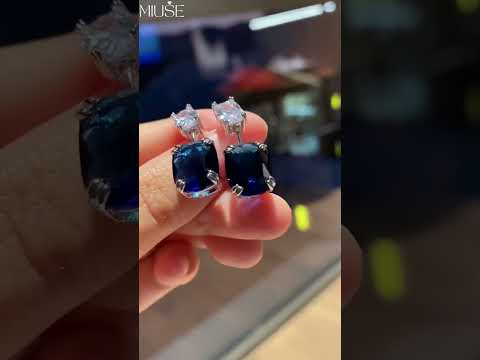 18Ct Cushion Cut Sapphire or Aquamarine Drop Earrings-Miusejewelry