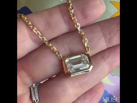 13Ct Baguette Cut White Sapphire Yellow Gold Necklace-Miusejewelry