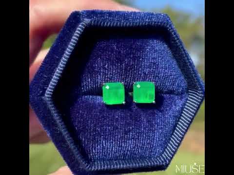 10Ct Asscher Cut Green Sapphire Stud Earrings-Miusejewelry