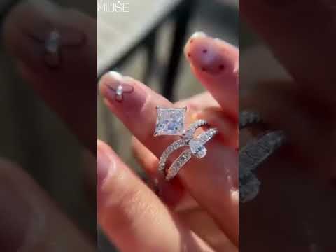 10Ct Asscher&Pear&Round Cut White Sapphire Silver Engagement Ring-Miusejewelry